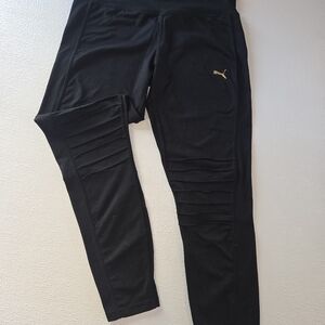 Puma Black Women Leggings with Gold Logo and Ribbed Knee Panels ..workout